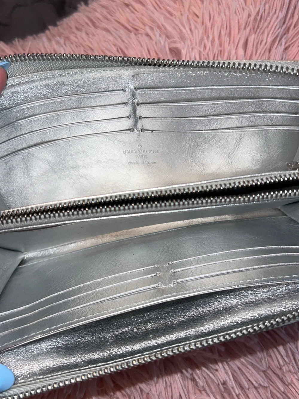Louis Vuitton Silver Metallic Suhali Zip Wallet with Front Zip Pocket